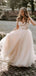 Romantic Tulle Straps V Neck With Train Applique Popular Bridal Long Wedding Dresses, WDH091