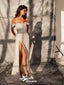 Sparkly A-line Off Shoulder Side Slit Party Prom Dresses,Evening Dresses,WGP293