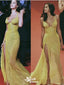 Sexy Yellow Mermaid Spaghetti Straps Side Slit Party Prom Dresses,Evening Dresses,WGP299