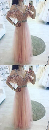 Unique Formal Pretty Tulle Formal Long Prom Dresses, WG1040