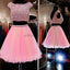 Pink beaded two pieces sparkly lovely graduation for teens homecoming prom dress,BD00167