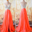 Gorgeous Coral Formal A Line V Neck Side Split Shinning Long Prom Dresses, WG202 - Wish Gown