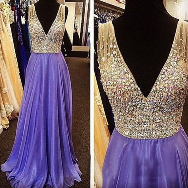 Junior Young Heavy Beaded Sparkle V Neck A Line Cheap Long Prom Dresses, WG263