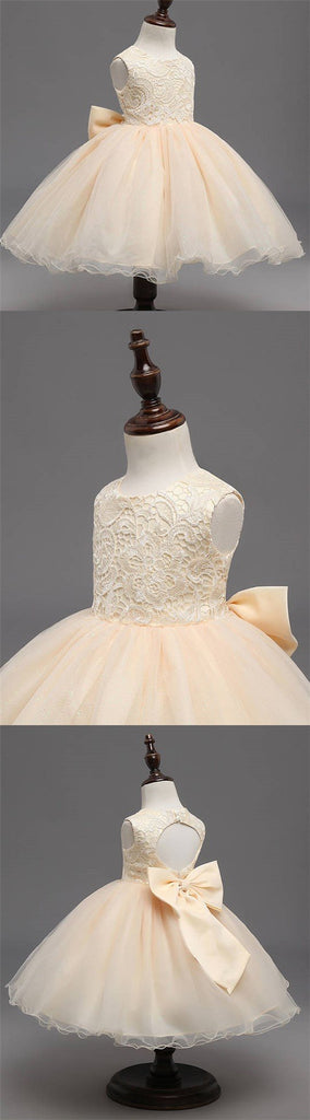 Beige Lace Top Sleeveless Flower Girl Dresses, Popular Tulle Flower Girl Dresses,  FG039 - Wish Gown
