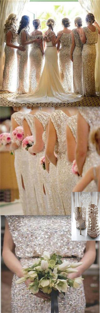 Popular Sparkly Bling Sequin Long On Sale Wedding Guest Dresses Formal Charming Bridesmaid Dresses, WG29