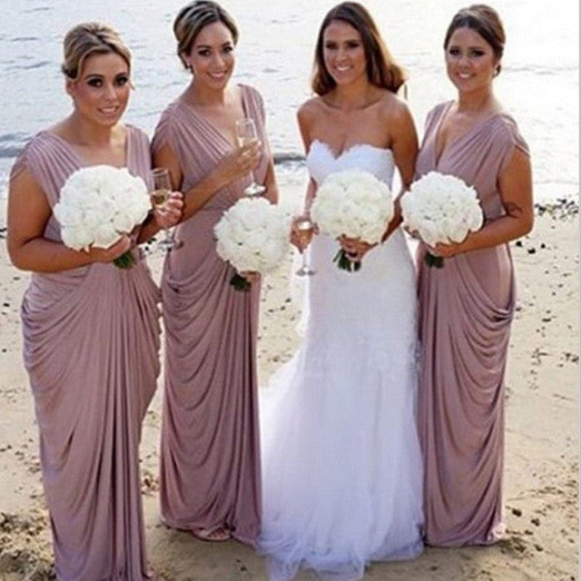 Jersey V Neck Long Charming Beach Wedding Bridesmaid Dresses, WG347