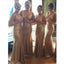 Gold Sequin V Neck Sexy Popular Cheap Long Wedding Bridesmaid Dresses, WG367 - Wish Gown
