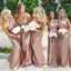 One Shoulder Rose Gold Sequin Popular Cheap Long Wedding Bridesmaid Dresses, WG394