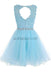 Sexy Open back Light Blue lace Tulle homecoming prom dresses, CM0020