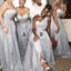 Beading Top One Shoulder Silver/Light Grey Long Bridesmaid Dresses, WG402