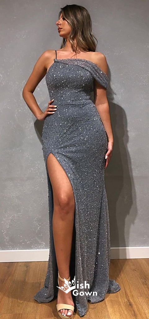 Sexy Spaghetti Straps Sequins Mermaid Backless Evening Party Long Prom Dress, WGP182