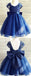 Royal Blue Cap Sleeves Lovely Weding Little Girl Flower Girl Dresses with Bow, FGD001