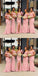 Mismatched Pink Mermaid Side Slit Off Shoulder Long Bridesmaid Dresses, WGM155