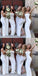 Sexy White Mermaid Spaghetti Straps With Slit Maxi Long Bridesmaid Dresses, WGM148