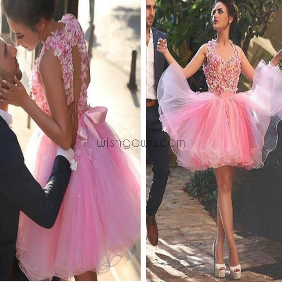 Blush pink appliques lovely casual freshman graduation homecoming prom dress,BD0054 - Wish Gown