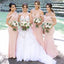 Junior Pretty Blush Pink Lace Off Shoulder Sweet Heart Mermaid Floor-Length Bridesmaid Dresses, WG55