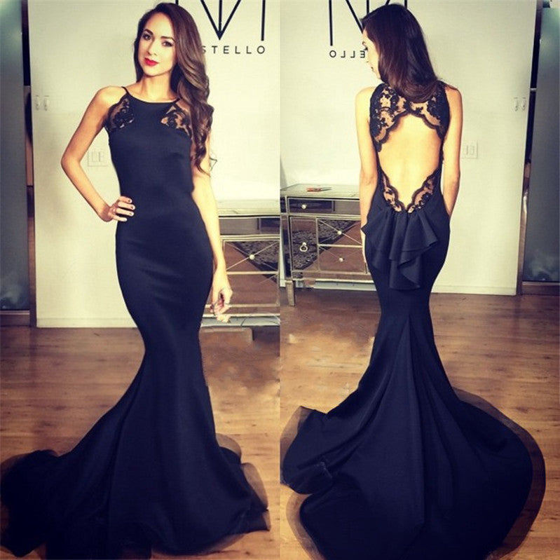 Black Mermaid Open Back Unique Sexy Long Prom Dress, WG575 - Wish Gown