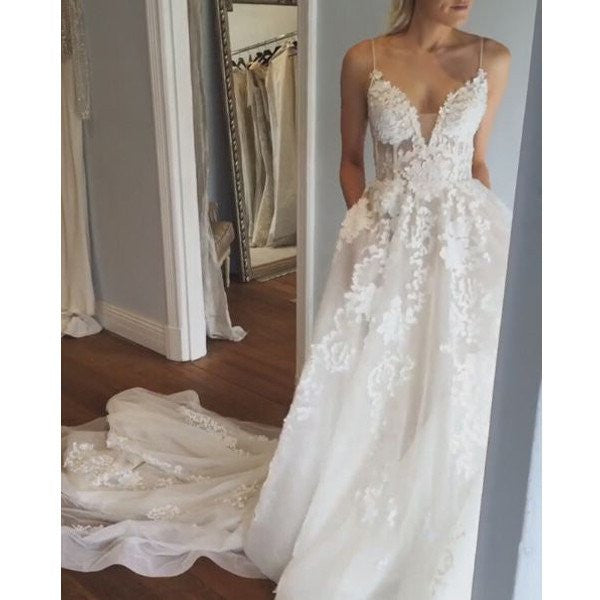 Gorgeous Ivory Charming Affordable Long Brides Wedding Dresses, WG651 - Wish Gown