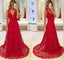 Red Sexy Deep V Neck Lace Elegant Long Prom Dresses, WG996