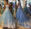 Blue Sweetheart Applique Pretty Ball Gown Long Prom Dresses, WG714