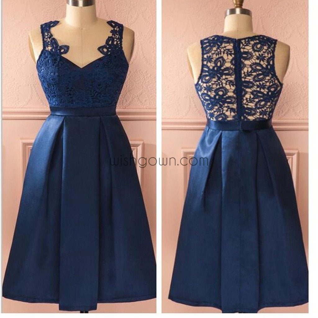 Simple Blue vintage lace unique style homecoming prom dress,BD0073