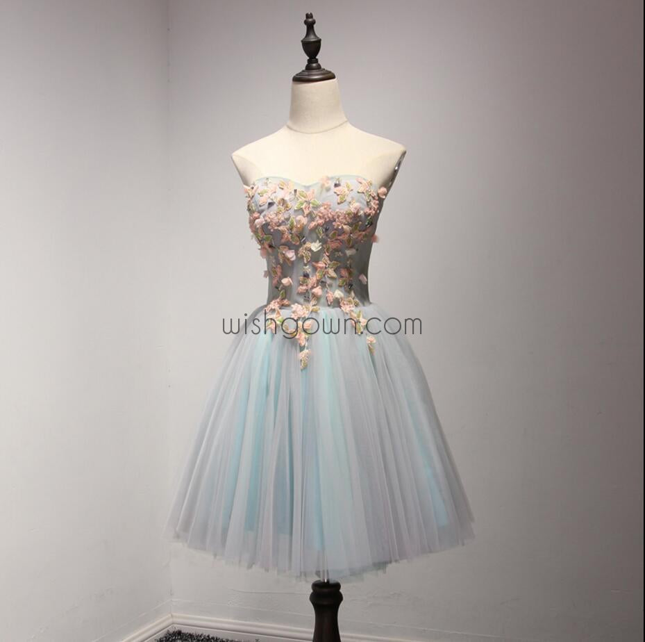 Beautiful Sweet Heart Light Blue Short Homecoming Dresses, WG803 - Wish Gown