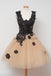 Black Applique Lace Champange Lovely Cheap Short Homecoming Dresses, WG807 - Wish Gown
