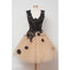 Black Applique Lace Champange Lovely Cheap Short Homecoming Dresses, WG807