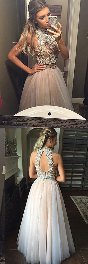 Two Piece High Neck Pretty Open Back Popular Fashion Charming Long Prom Dresses Online, PD0115