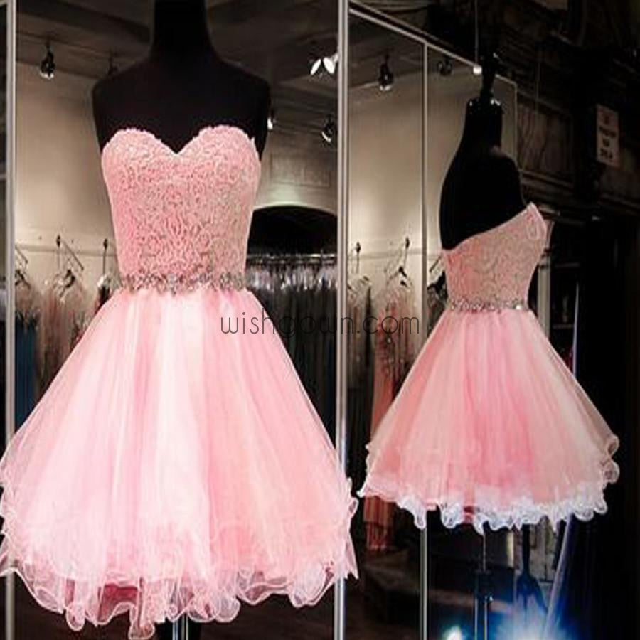 Pink strapless sweetheart mini simple tight lovely freshman homecoming prom gown dress,BD0096