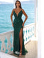 Sexy Green Mermaid High Slit Spaghetti Straps Maxi Long Evening Prom Dresses, WGP249