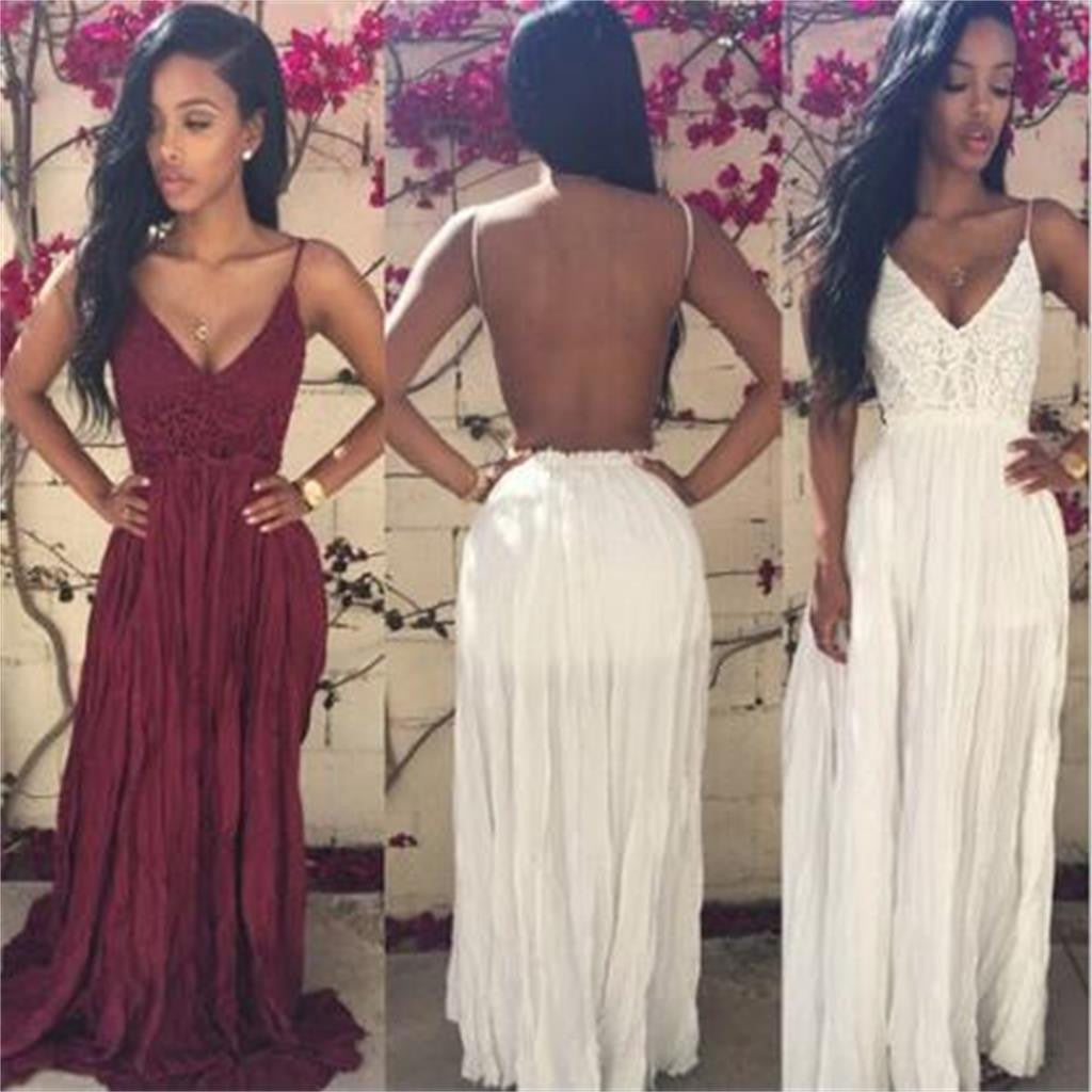 Backless Cheap Long V-neck Sexy Evening Prom Dresses Online, PD0104 - Wish Gown