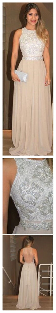 Seen-through Back Long Formal Cheap Popular Evening Beaded Prom Dresses Online, PD0107