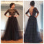 Elegant Women Black Lace Long Sleeves Backless Party Prom Long Evening Dress, PD0015 - Wish Gown