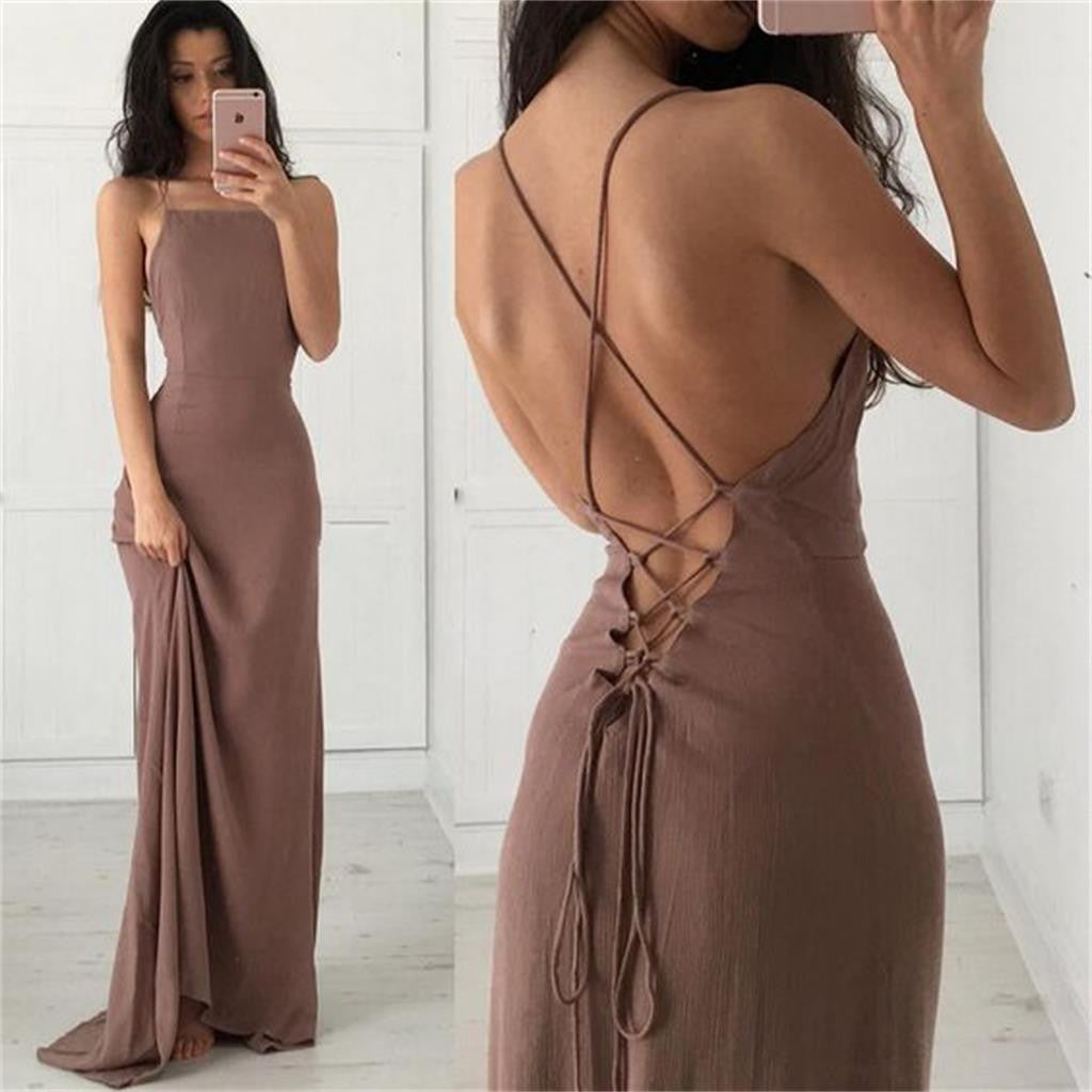 New Arrival Spaghetti Straps Fashion Sexy Simple Backless Evening Long Prom Dress, PD0154