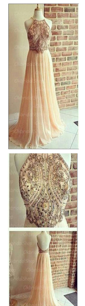 Popular Backless A-line Chiffon Cocktail Evening Long Prom Dresses Online, PD0159