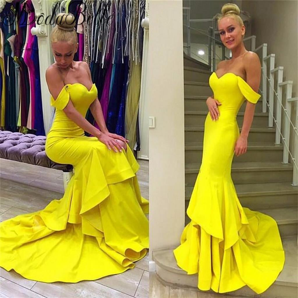 Yellow Off Shoulder Mermaid Sweetheart Evening Long Prom DressOnline, PD0162