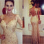 Yellow Sexy Mermaid See Through Back One Shoulder Long Sleeve Shinning Long Prom Evening Dresses, PD0178