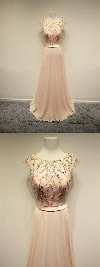 Lovely Beautiful Chiffon Cap Sleeves Cheap Party Cocktail Evening Long Prom Dress, PD0194