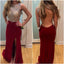 Gorgeous Open Back Burgundy Sexy Mermaid Inexpensive Long Backless Side Slit Prom Dress, PD0027 - Wish Gown