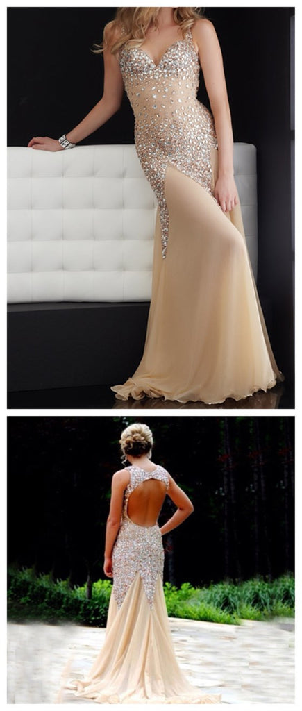 Sparkle Open Back Rhinestone Mermaid Sexy Gorgeous Long Evening Prom Dresses, PD0037