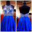 Beaded Royal Blue Short Halter Cute Sweet 16 Cocktail Graduation Homecoming Dress, PD0004