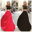 Long Two Pieces Cap Sleeve Simple Red and Black Lace Affordable Evening Prom Dresses, PD0043