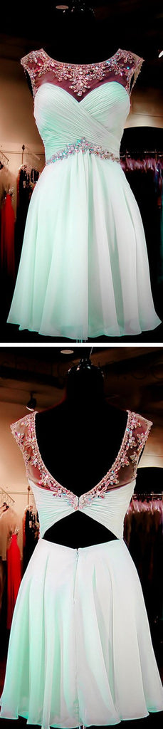 Mint Green Beaded Open back Sexy Backless Sweet 16 Dresses Cocktail Homecoming Dresses, PD0005