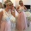 Long Scoop Cheap White Blush Pink Fashion Floor Length Evening Party Prom Dresses,PD0073