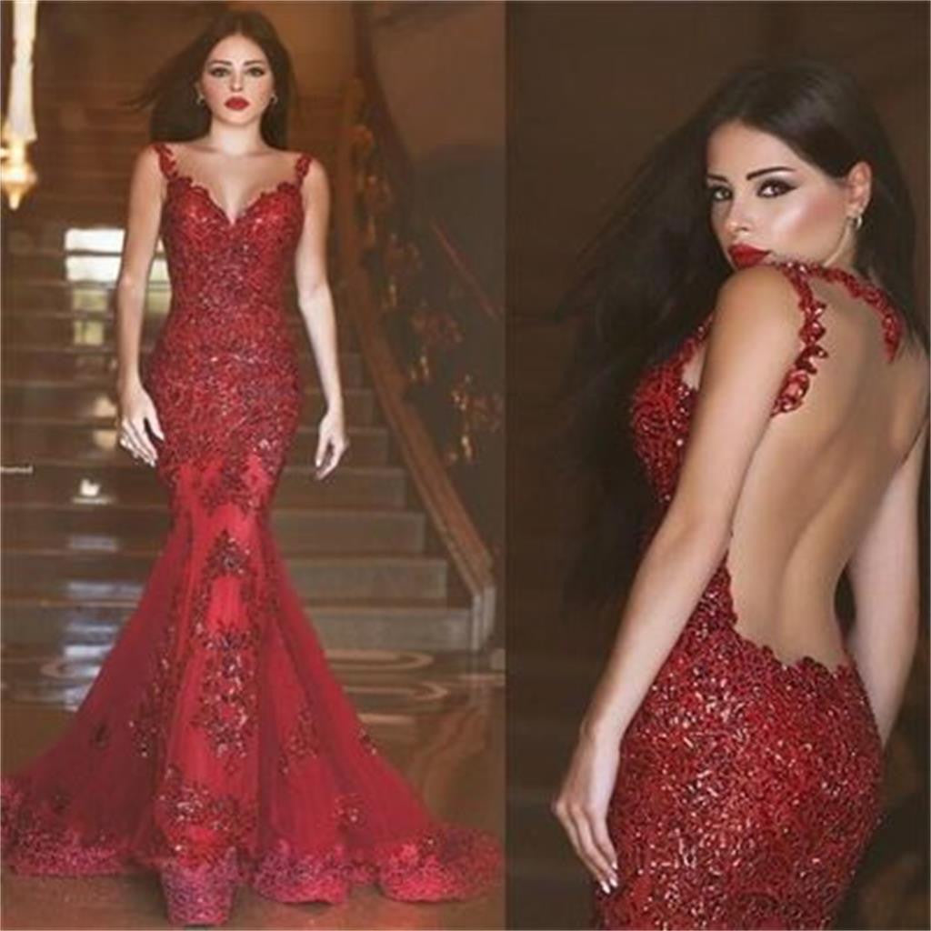 Red Mermaid Backless Gorgeous Sexy Party Evening Elegant Affordable Long Prom Dresses, PD0077