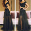 Online Junior Black Lace Off Shoulder Tulle Long Two Pieces Party Evening Prom Dresses, PD0081