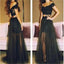 Black Two Pieces Off Shoulder Tulle Lace Party Cocktail Evening Long Cheap Prom Dress, PD0171
