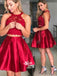 Off Shoulder Two Pieces Lace Red Knee-length Casual Homecoming Prom Cocktail Dress, BD00115