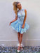 Modest Lovely Blue Lace Lovely Cheap Short Homecoming Dresses, BD001185